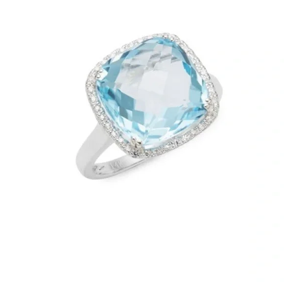 EFFY 14K White Gold, Diamond & amp. Blue Topez Solitaire Ring Size 7 -$1,915.00 - Picture 2 of 4